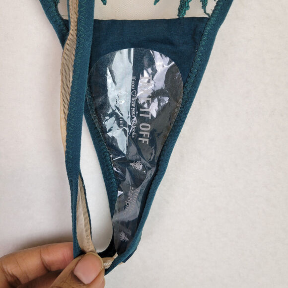 Thistle and Spire Womens Brooklyn Haze Embroidered Sheer Thong Size 3X Green - Picture 8 of 9